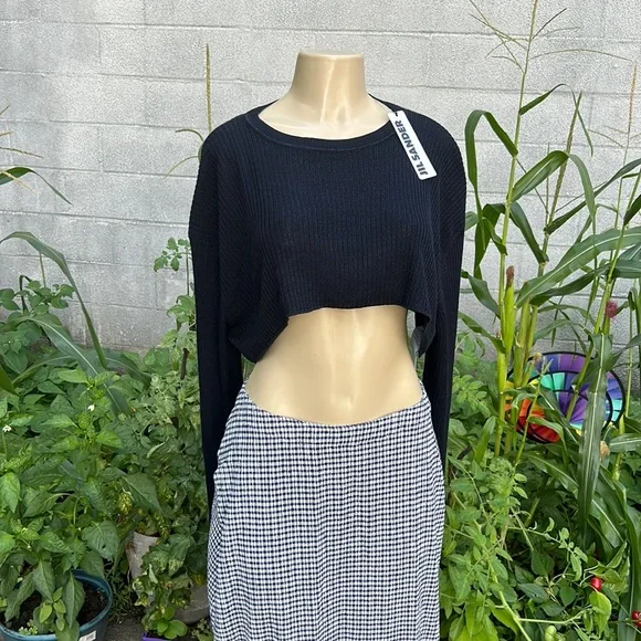 New JIL SANDER. SWEATER CROP LONG SLEEVE NAVY SIZE 38